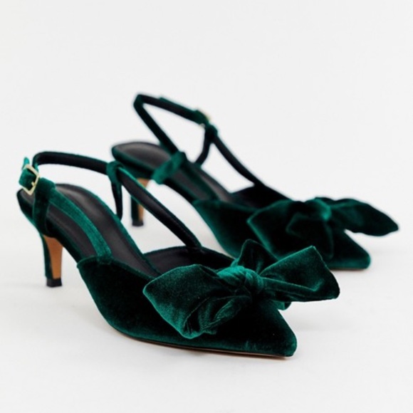 green velvet kitten heels